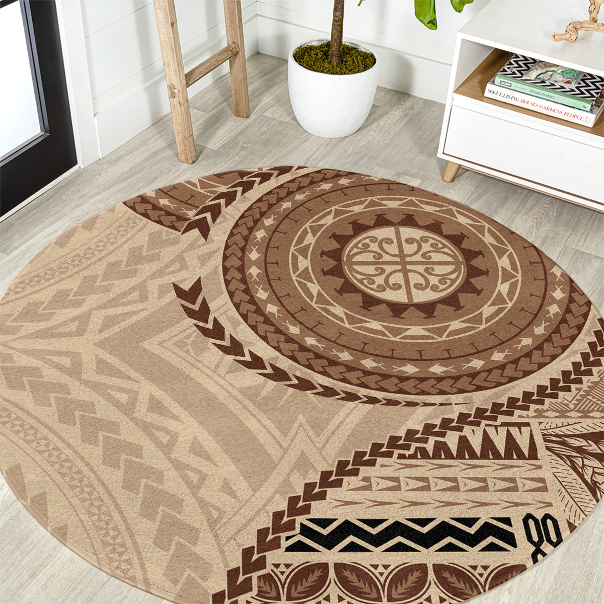 Samoa Siapo Pattern Simple Style Round Carpet LT05 Brown - Polynesian Pride