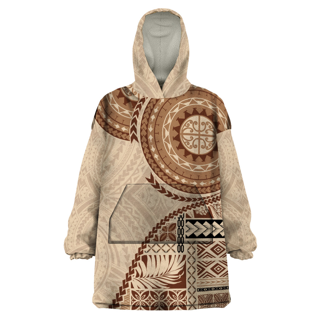 Samoa Siapo Pattern Simple Style Wearable Blanket Hoodie LT05 One Size Brown - Polynesian Pride