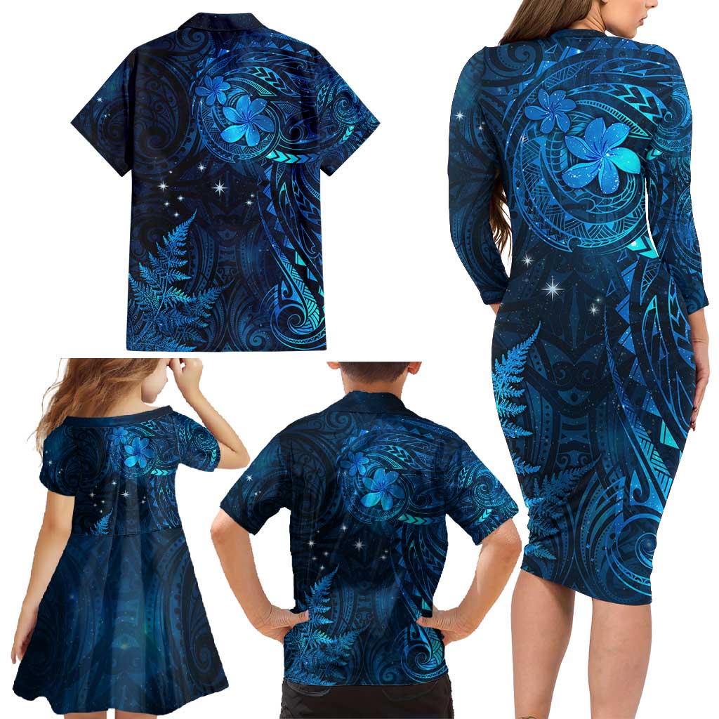 New Zealand Matariki Family Matching Long Sleeve Bodycon Dress and Hawaiian Shirt Maori New Year LT05