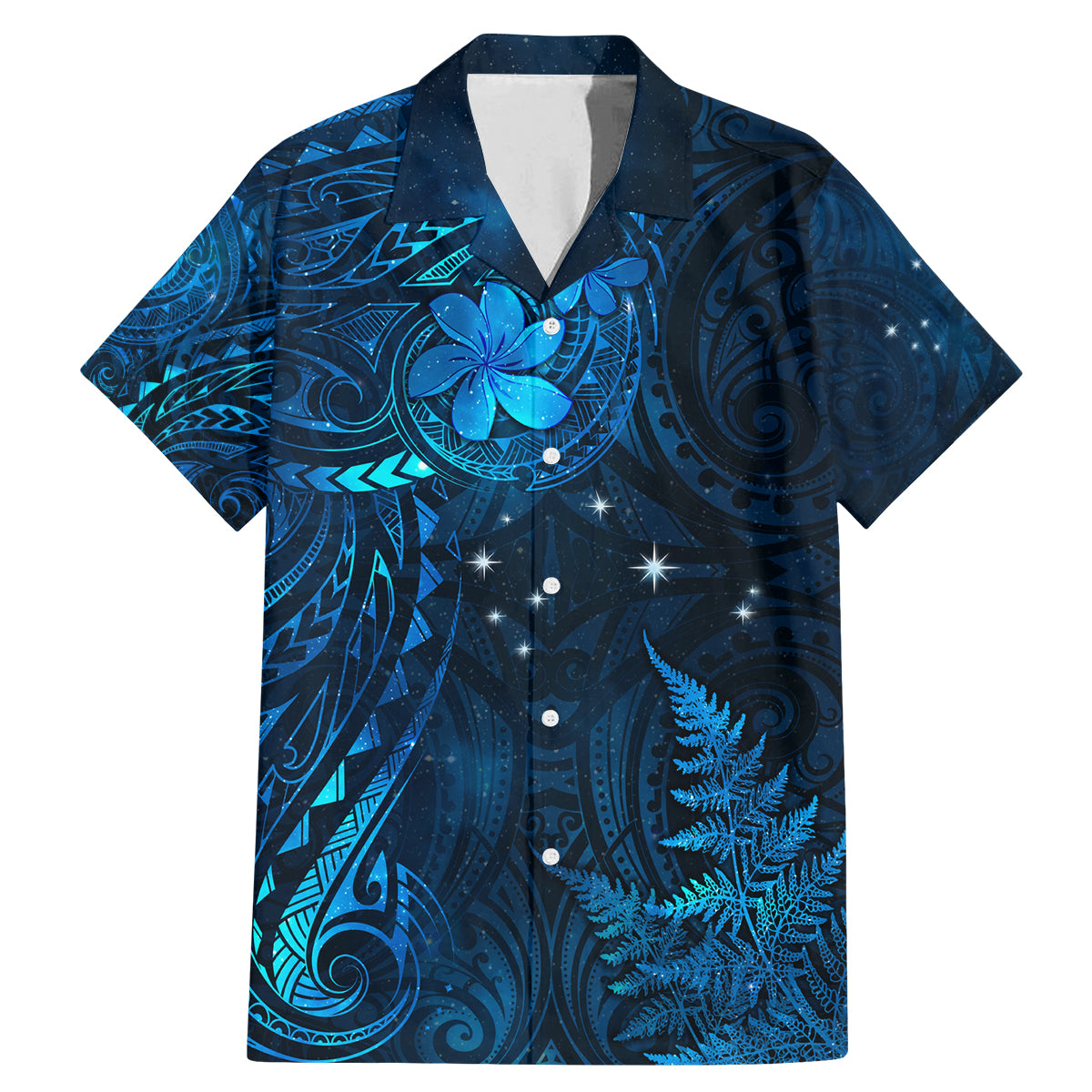 New Zealand Matariki Family Matching Mermaid Dress and Hawaiian Shirt Maori New Year LT05 Dad's Shirt - Short Sleeve Blue - Polynesian Pride