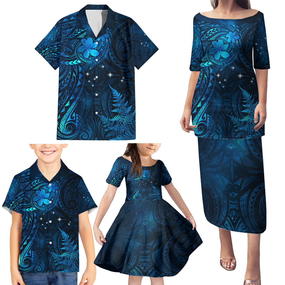 New Zealand Matariki Family Matching Puletasi and Hawaiian Shirt Maori New Year LT05 - Polynesian Pride