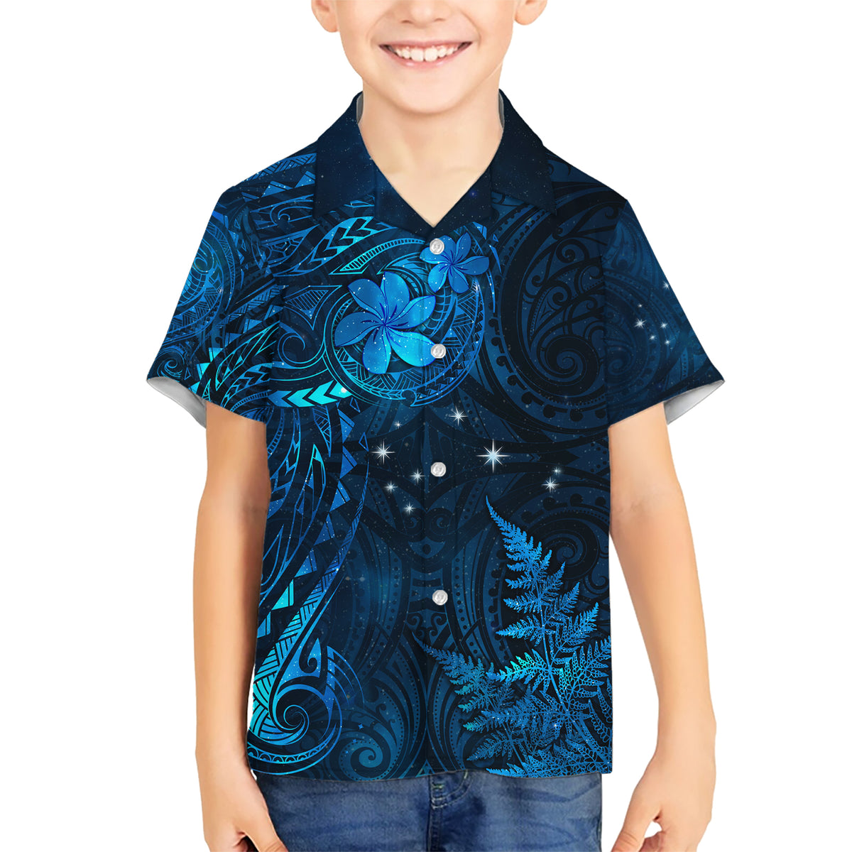 New Zealand Matariki Family Matching Short Sleeve Bodycon Dress and Hawaiian Shirt Maori New Year LT05 Son's Shirt Blue - Polynesian Pride