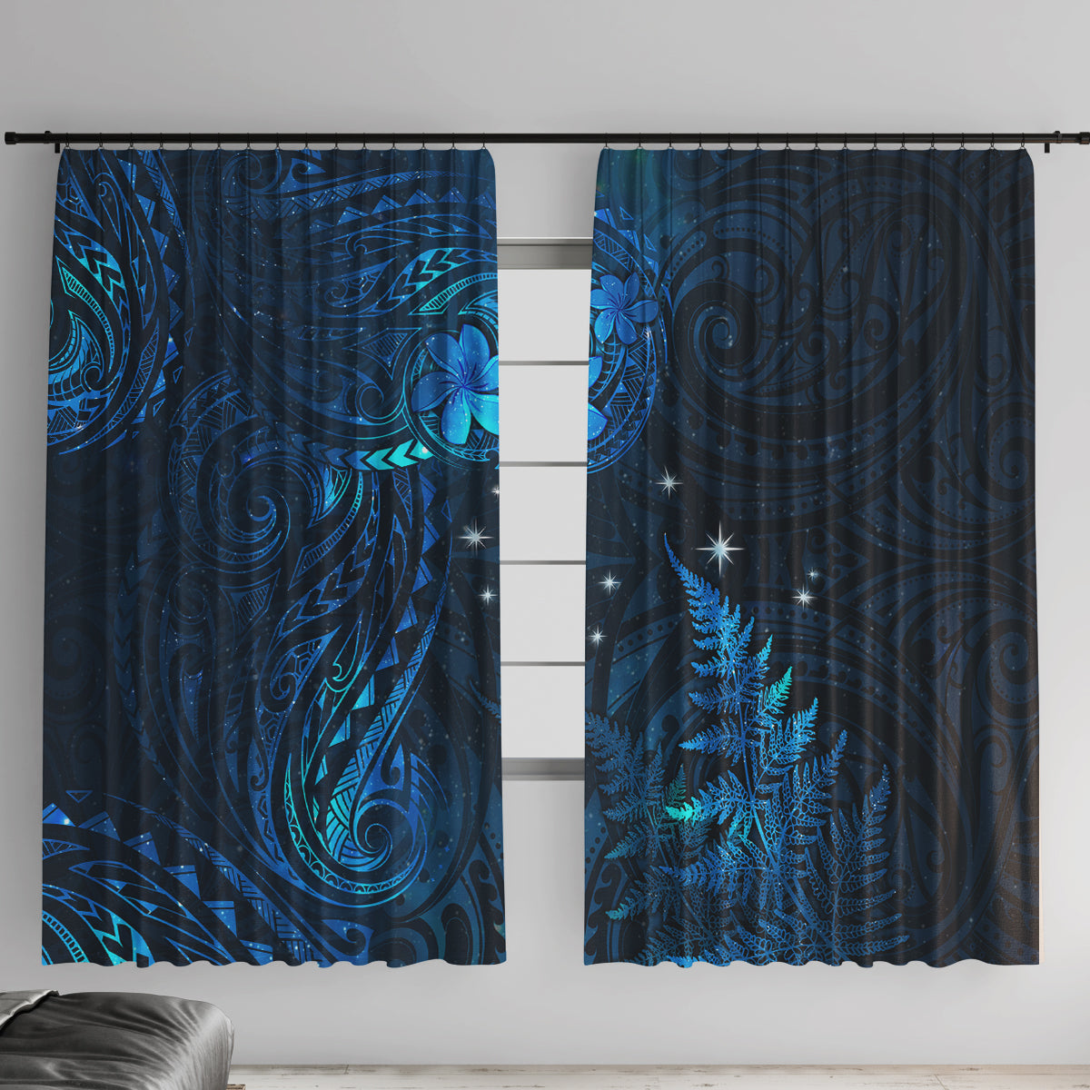 New Zealand Matariki Window Curtain Maori New Year LT05 With Hooks Blue - Polynesian Pride