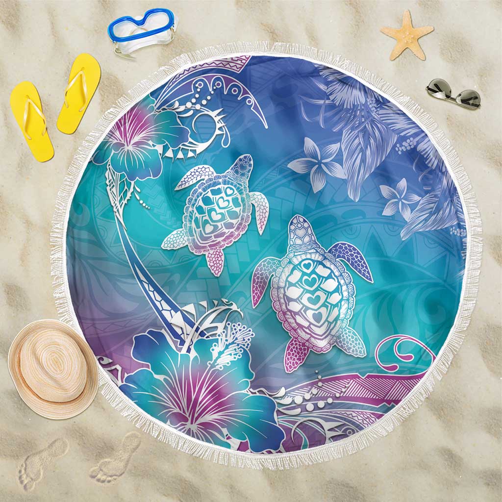 Polynesia Sea Turtle Couple Beach Blanket Love Is Life LT05 One Size 150cm Blue - Polynesian Pride