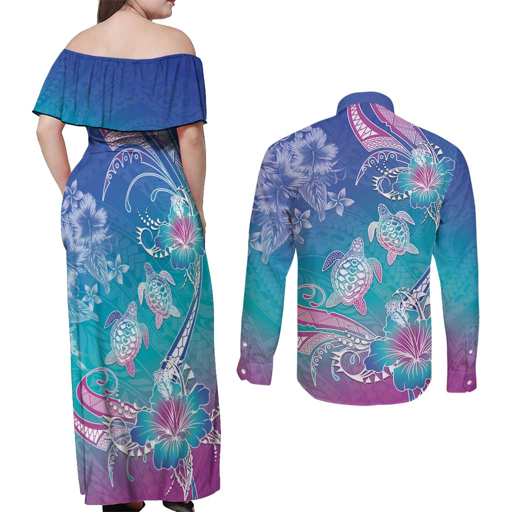 Polynesia Sea Turtle Couple Couples Matching Off Shoulder Maxi Dress and Long Sleeve Button Shirt Love Is Life LT05 - Polynesian Pride