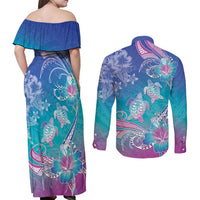 Polynesia Sea Turtle Couple Couples Matching Off Shoulder Maxi Dress and Long Sleeve Button Shirt Love Is Life LT05 - Polynesian Pride