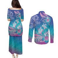 Polynesia Sea Turtle Couple Couples Matching Puletasi and Long Sleeve Button Shirt Love Is Life LT05 - Polynesian Pride