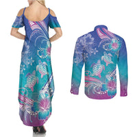 Polynesia Sea Turtle Couple Couples Matching Summer Maxi Dress and Long Sleeve Button Shirt Love Is Life LT05 - Polynesian Pride