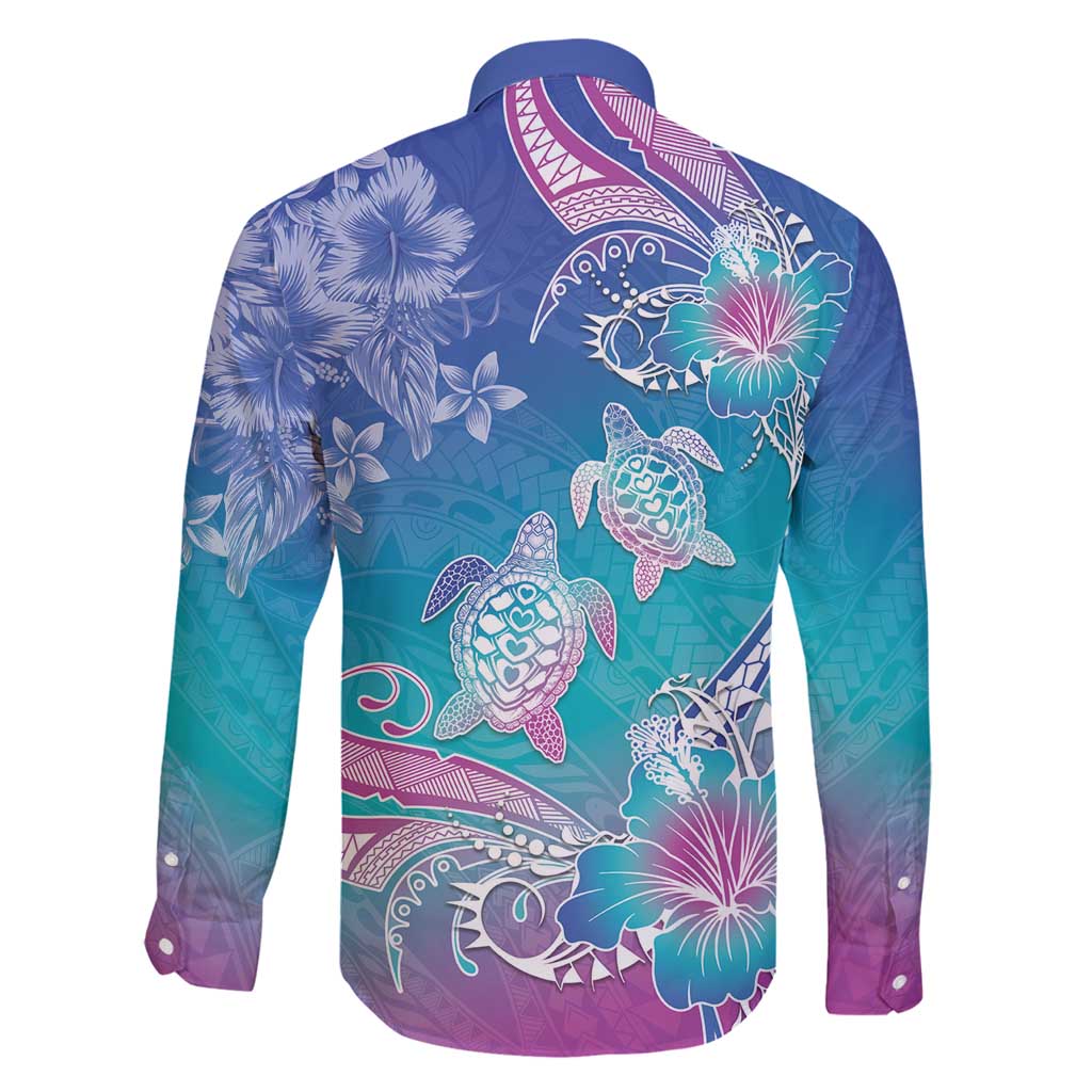 Polynesia Sea Turtle Couple Family Matching Long Sleeve Bodycon Dress and Hawaiian Shirt Love Is Life