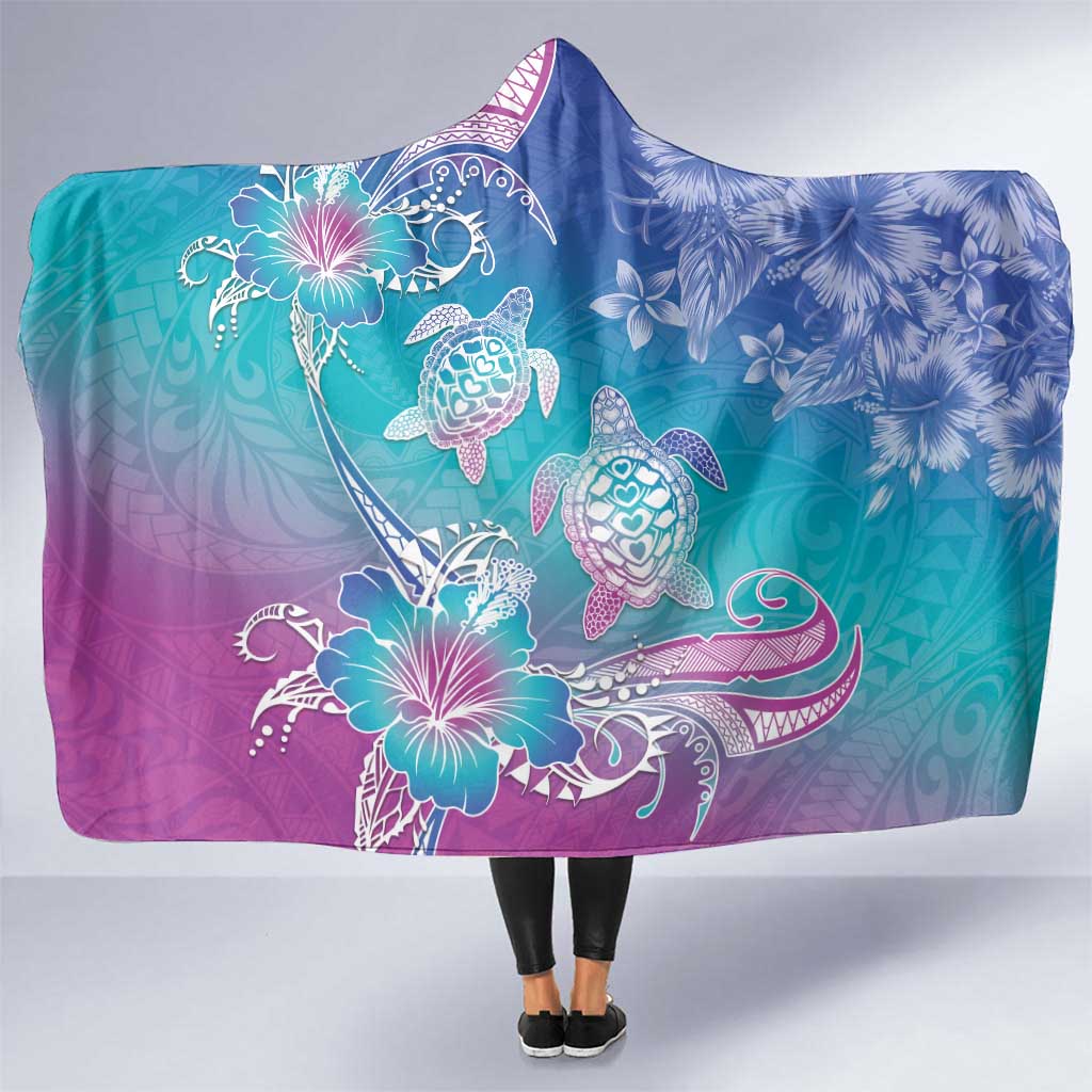 Polynesia Sea Turtle Couple Hooded Blanket Love Is Life LT05 One Size Blue - Polynesian Pride