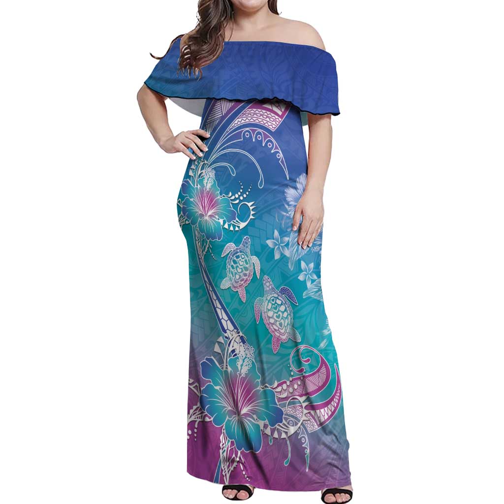Polynesia Sea Turtle Couple Off Shoulder Maxi Dress Love Is Life LT05 Women Blue - Polynesian Pride