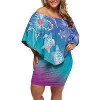 Polynesia Sea Turtle Couple Off Shoulder Short Dress Love Is Life LT05 Women Blue - Polynesian Pride