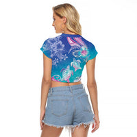Polynesia Sea Turtle Couple Raglan Cropped T Shirt Love Is Life LT05 - Polynesian Pride