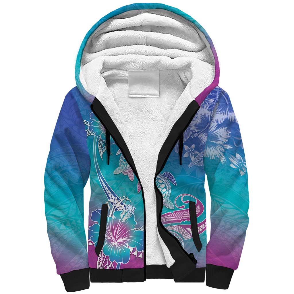 Polynesia Sea Turtle Couple Sherpa Hoodie Love Is Life LT05 Unisex Blue - Polynesian Pride