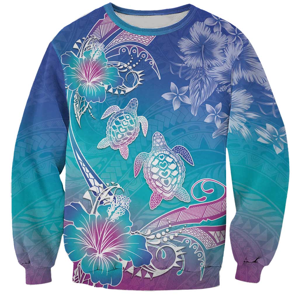 Polynesia Sea Turtle Couple Sweatshirt Love Is Life LT05 Unisex Blue - Polynesian Pride
