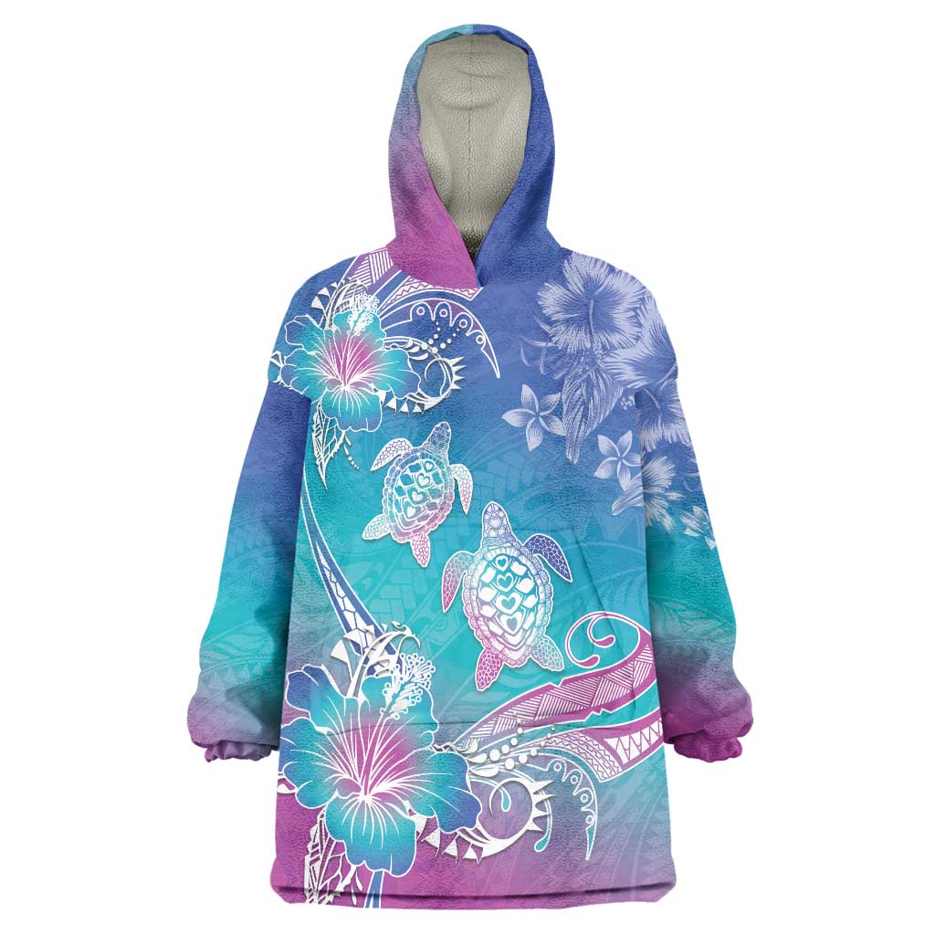 Polynesia Sea Turtle Couple Wearable Blanket Hoodie Love Is Life LT05 One Size Blue - Polynesian Pride