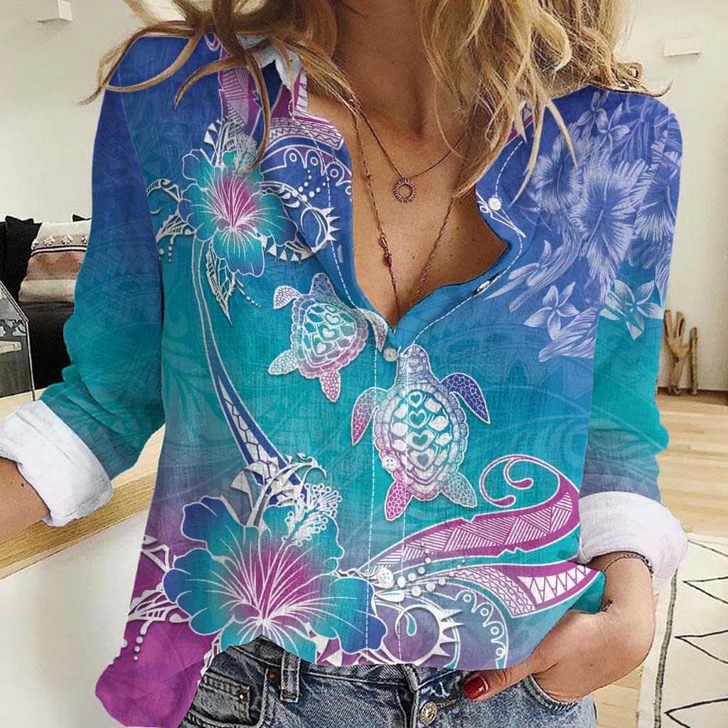 Polynesia Sea Turtle Couple Women Casual Shirt Love Is Life