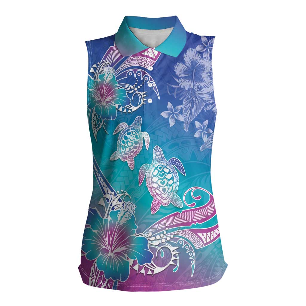 Polynesia Sea Turtle Couple Women Sleeveless Polo Shirt Love Is Life