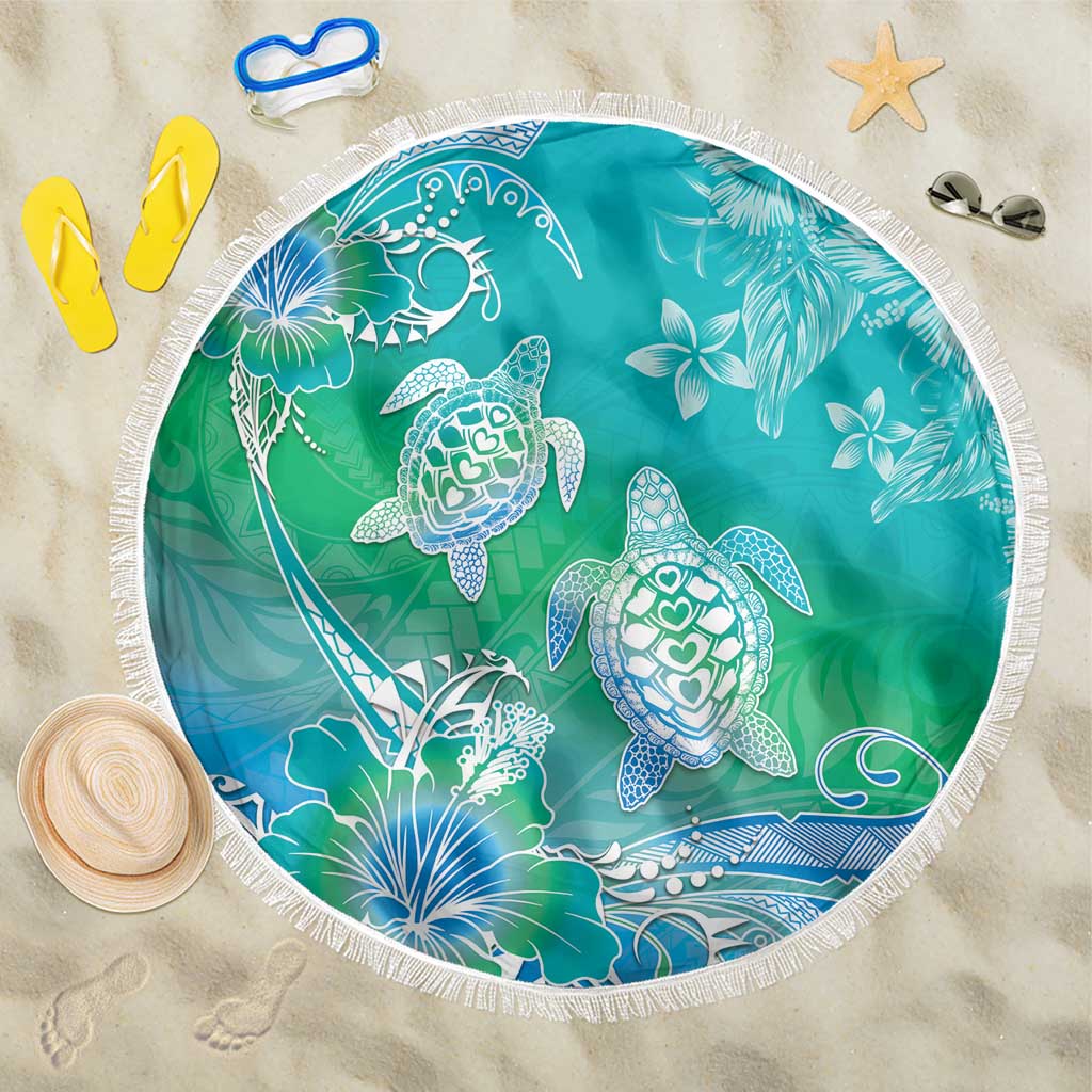 Polynesia Sea Turtle Couple Beach Blanket I Am Turtley In Love With You LT05 One Size 150cm Turquoise - Polynesian Pride