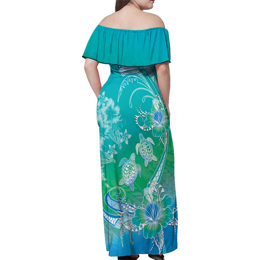 Polynesia Sea Turtle Couple Family Matching Off Shoulder Maxi Dress and Hawaiian Shirt I Am Turtley In Love With You