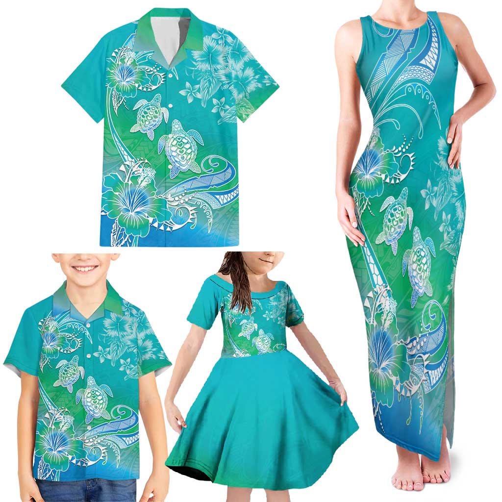 Polynesia Sea Turtle Couple Family Matching Tank Maxi Dress and Hawaiian Shirt I Am Turtley In Love With You