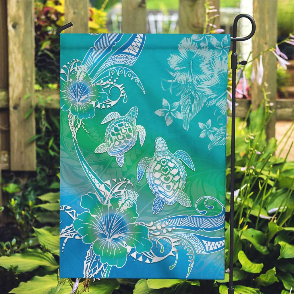 Polynesia Sea Turtle Couple Garden Flag I Am Turtley In Love With You LT05 Garden Flag Turquoise - Polynesian Pride