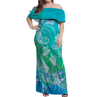 Polynesia Sea Turtle Couple Off Shoulder Maxi Dress I Am Turtley In Love With You LT05 Women Turquoise - Polynesian Pride