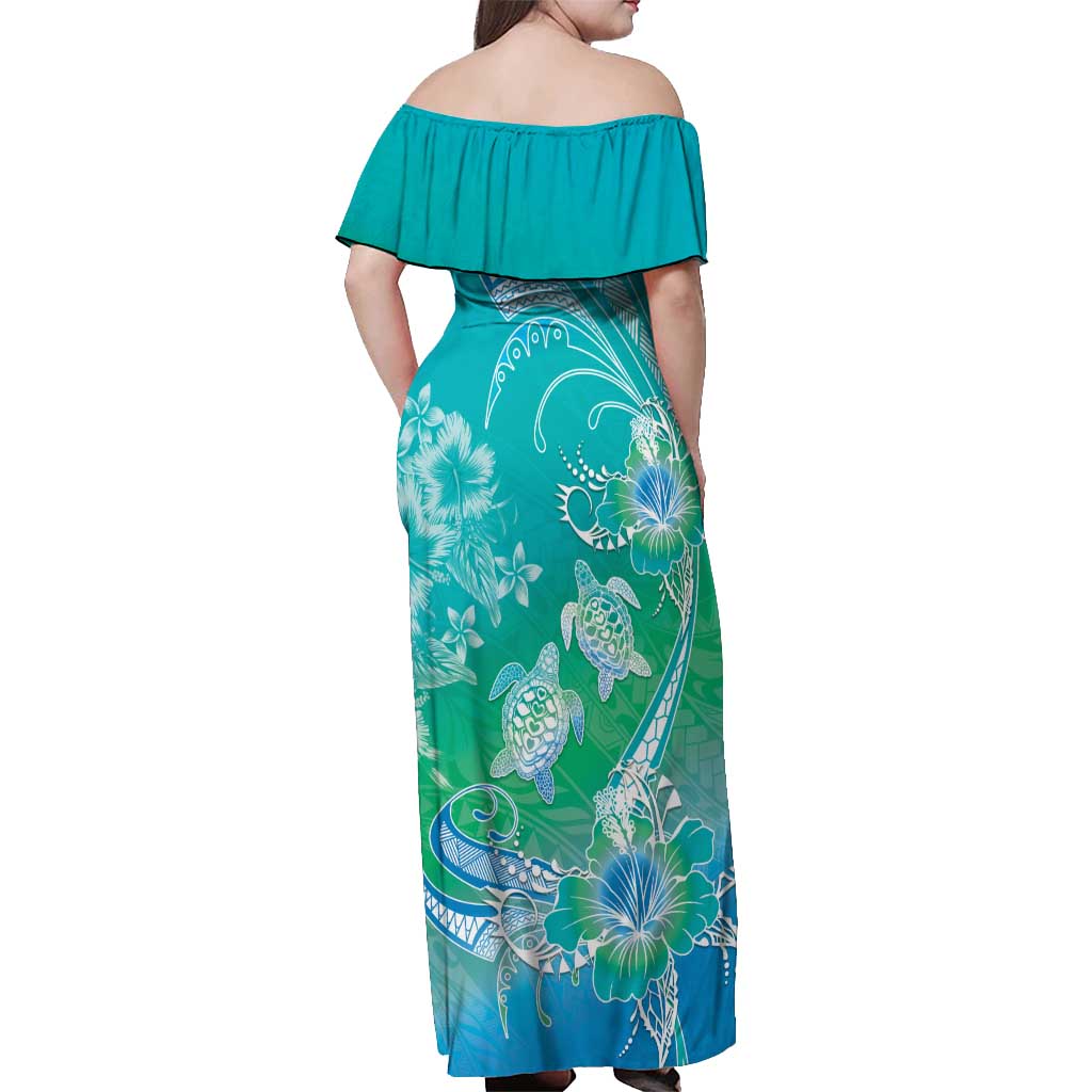 Polynesia Sea Turtle Couple Off Shoulder Maxi Dress I Am Turtley In Love With You LT05 - Polynesian Pride