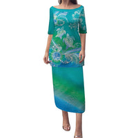 Polynesia Sea Turtle Couple Puletasi I Am Turtley In Love With You LT05 Long Dress Turquoise - Polynesian Pride