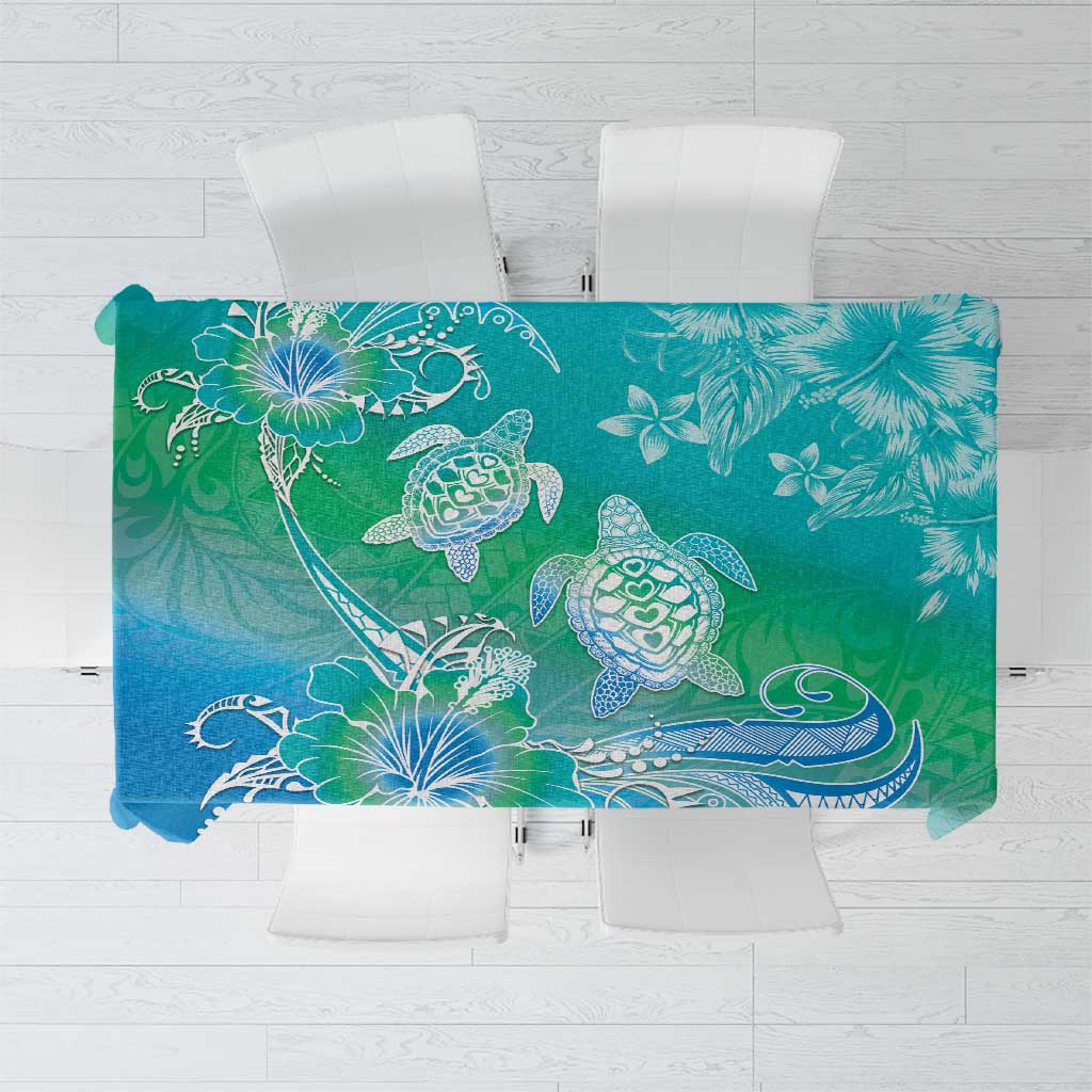 Polynesia Sea Turtle Couple Tablecloth I Am Turtley In Love With You LT05 Turquoise - Polynesian Pride