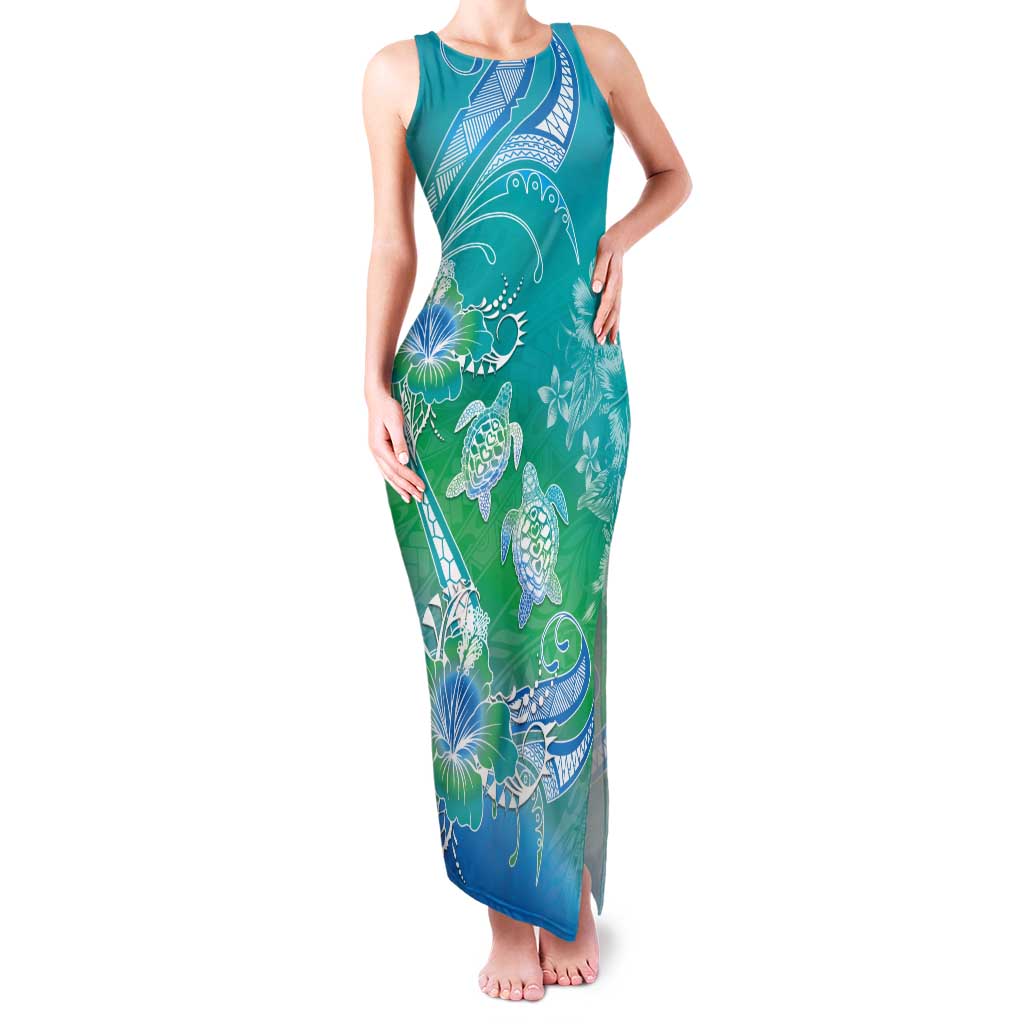 Polynesia Sea Turtle Couple Tank Maxi Dress I Am Turtley In Love With You LT05 Women Turquoise - Polynesian Pride