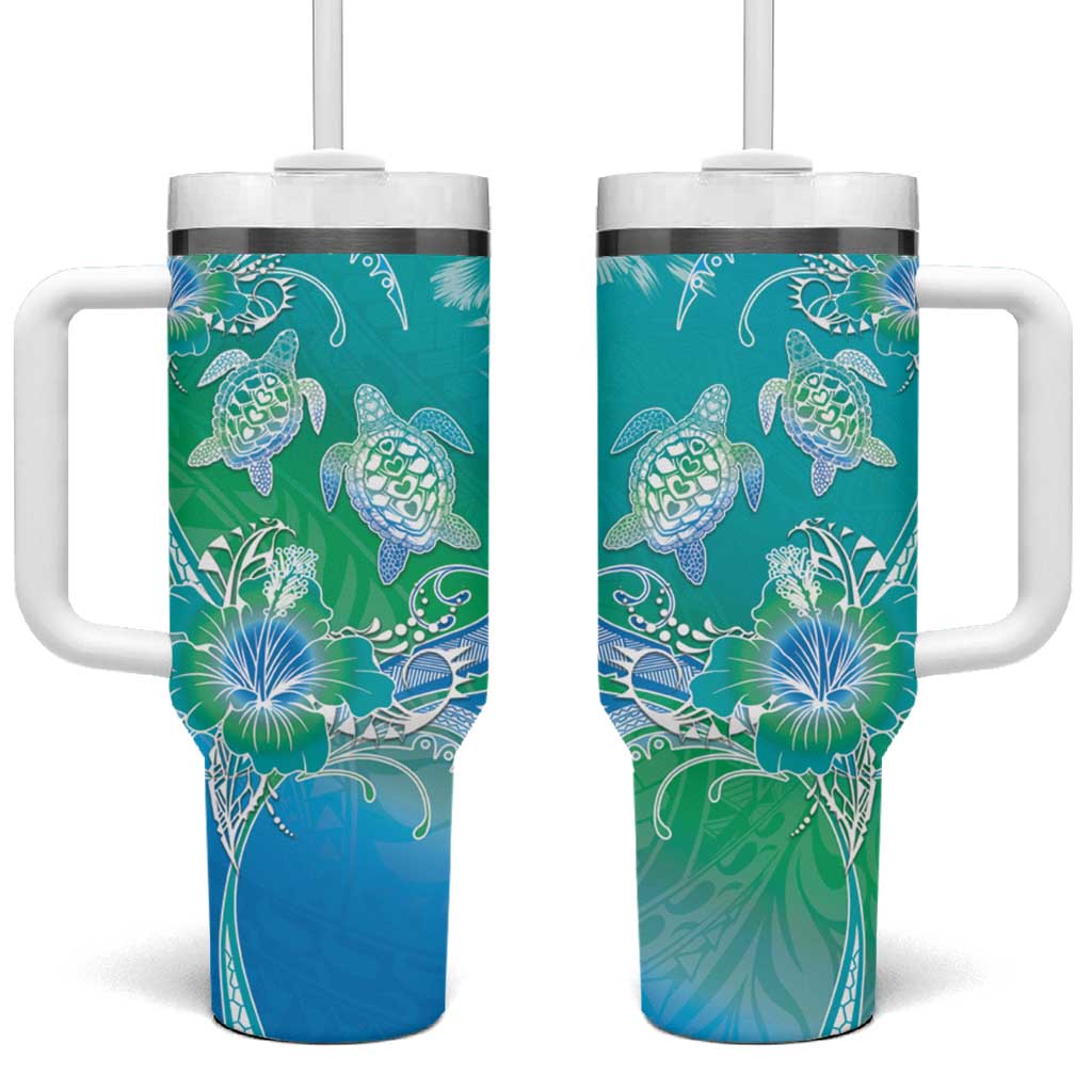 Polynesia Sea Turtle Couple Tumbler With Handle I Am Turtley In Love With You LT05 One Size: 40 oz Turquoise - Polynesian Pride