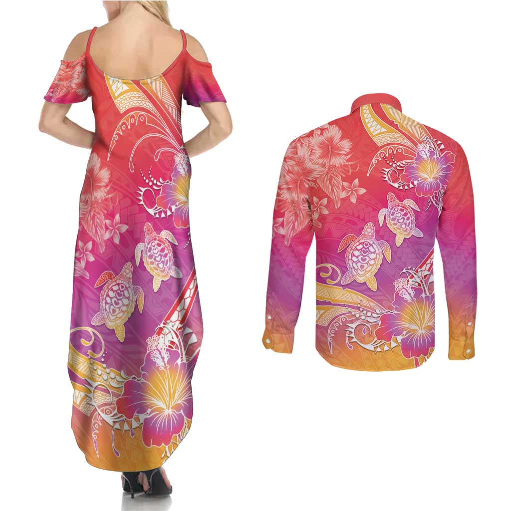 Polynesia Sea Turtle Couple Couples Matching Summer Maxi Dress and Long Sleeve Button Shirt One Soul One Love LT05 - Polynesian Pride