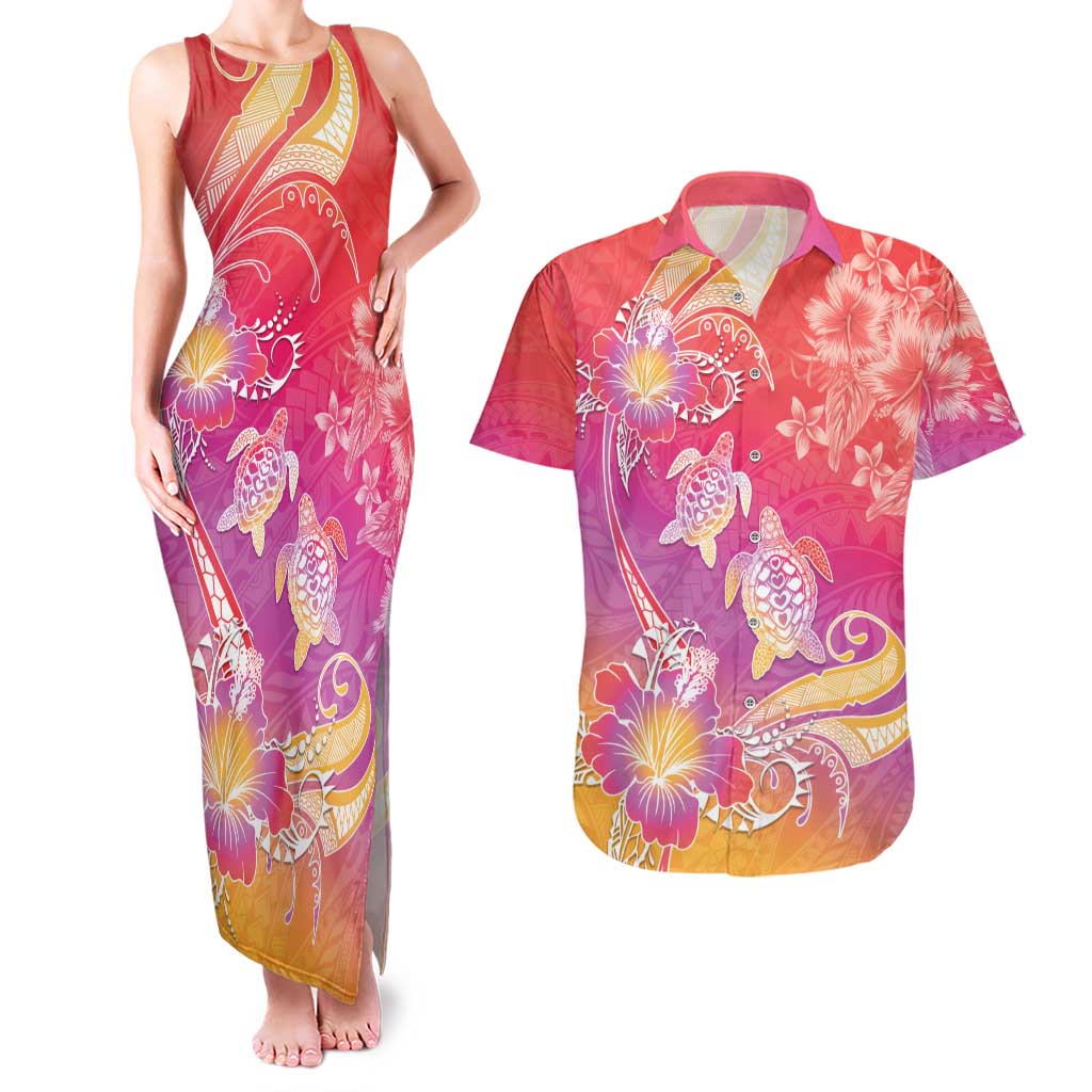 Polynesia Sea Turtle Couple Couples Matching Tank Maxi Dress and Hawaiian Shirt One Soul One Love LT05 Red - Polynesian Pride