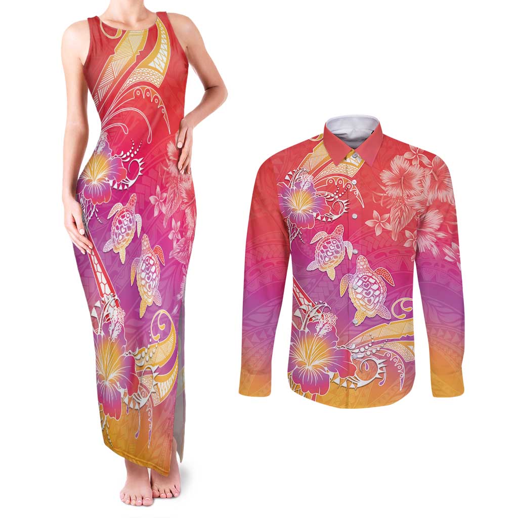Polynesia Sea Turtle Couple Couples Matching Tank Maxi Dress and Long Sleeve Button Shirt One Soul One Love LT05 Red - Polynesian Pride