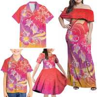 Polynesia Sea Turtle Couple Family Matching Off Shoulder Maxi Dress and Hawaiian Shirt One Soul One Love