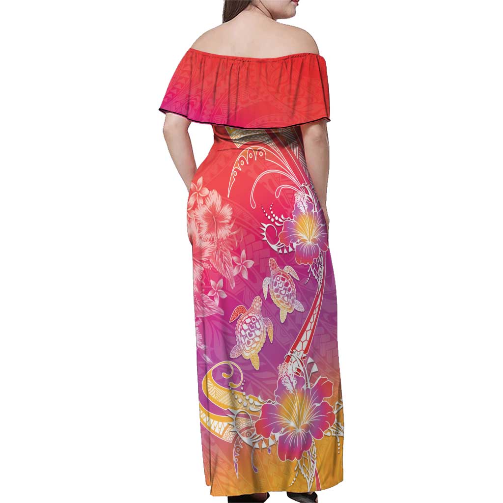 Polynesia Sea Turtle Couple Family Matching Off Shoulder Maxi Dress and Hawaiian Shirt One Soul One Love