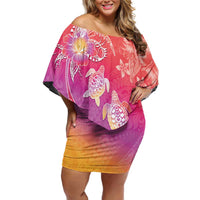 Polynesia Sea Turtle Couple Family Matching Off Shoulder Short Dress and Hawaiian Shirt One Soul One Love