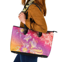 Polynesia Sea Turtle Couple Leather Tote Bag One Soul One Love