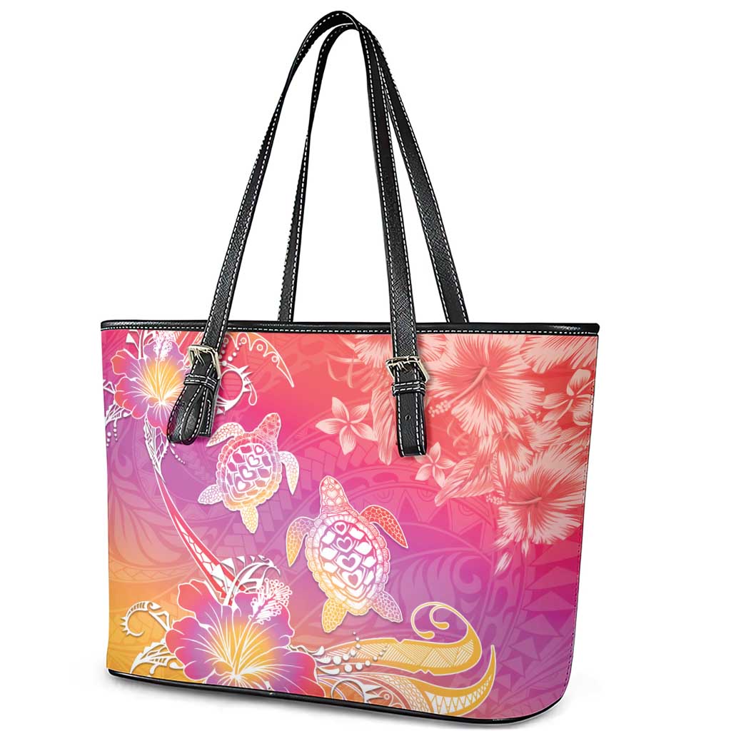 Polynesia Sea Turtle Couple Leather Tote Bag One Soul One Love