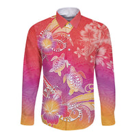 Polynesia Sea Turtle Couple Long Sleeve Button Shirt One Soul One Love LT05 Unisex Red - Polynesian Pride