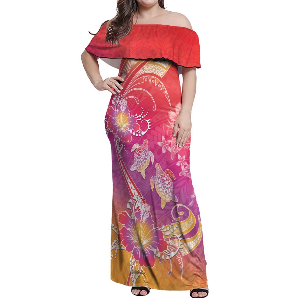 Polynesia Sea Turtle Couple Off Shoulder Maxi Dress One Soul One Love LT05 Women Red - Polynesian Pride
