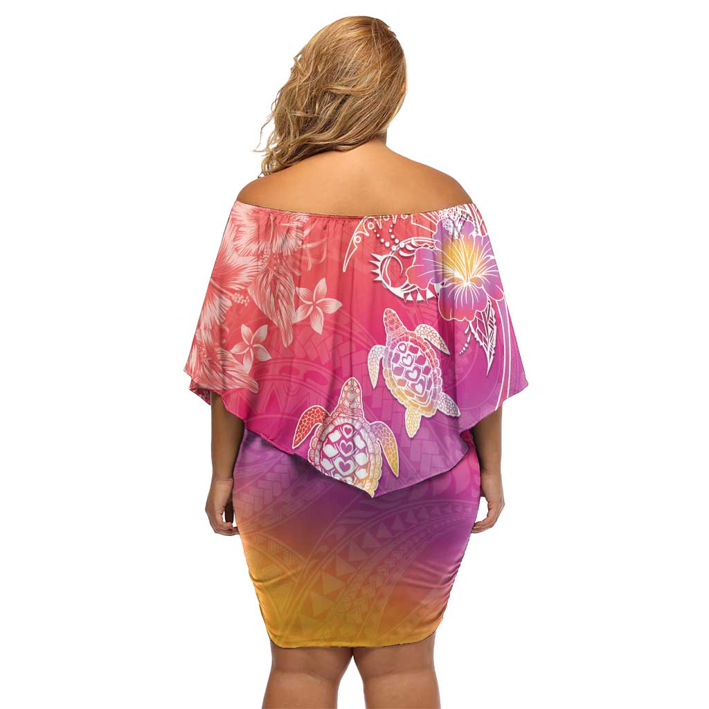 Polynesia Sea Turtle Couple Off Shoulder Short Dress One Soul One Love LT05 - Polynesian Pride