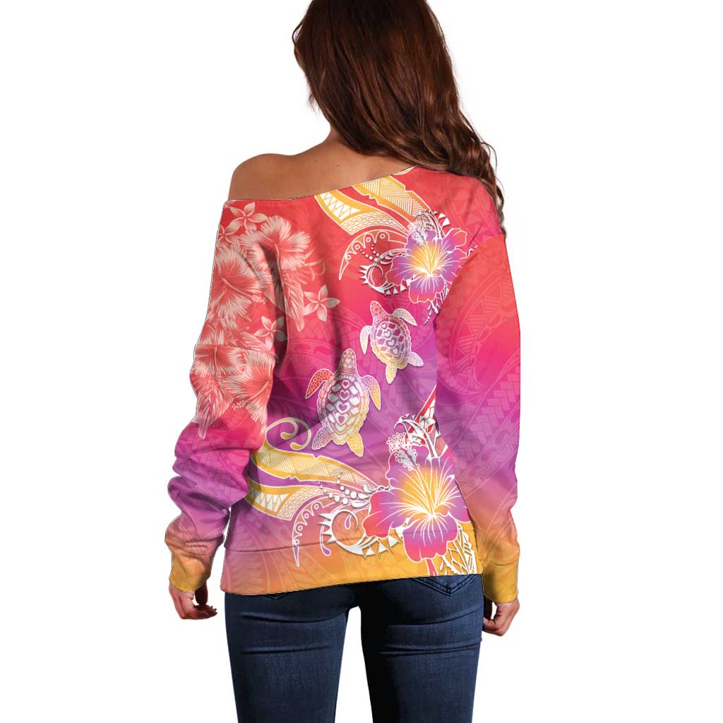 Polynesia Sea Turtle Couple Off Shoulder Sweater One Soul One Love