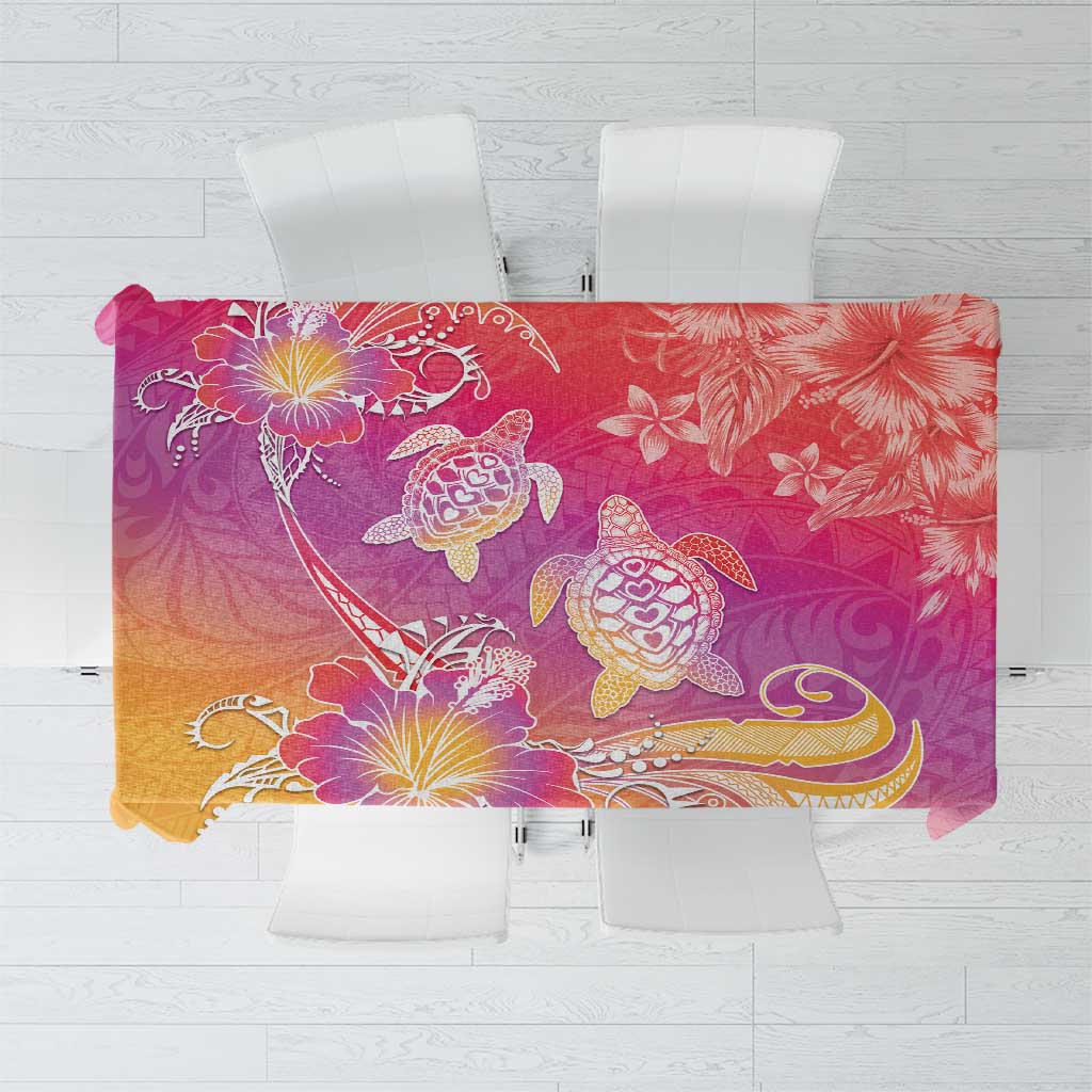 Polynesia Sea Turtle Couple Tablecloth One Soul One Love LT05 Red - Polynesian Pride