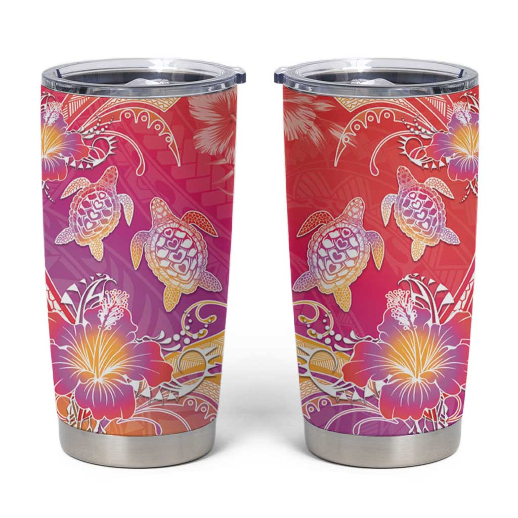 Polynesia Sea Turtle Couple Tumbler Cup One Soul One Love LT05 Red - Polynesian Pride