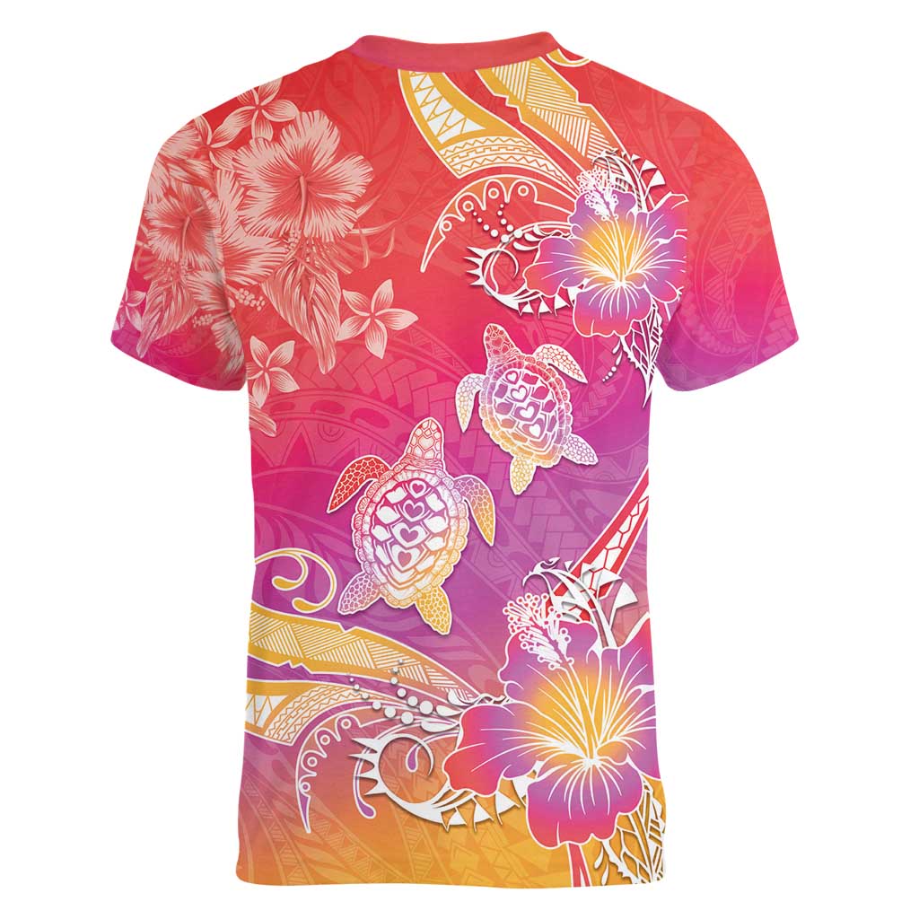 Polynesia Sea Turtle Couple Women V-Neck T-Shirt One Soul One Love LT05 - Polynesian Pride
