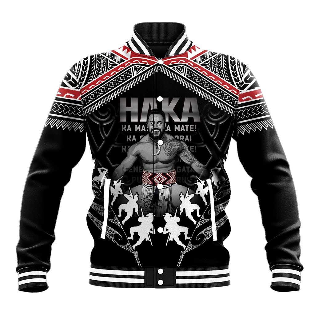 New Zealand Aotearoa Baseball Jacket Traditional Kapa Haka LT05 Unisex Black - Polynesian Pride