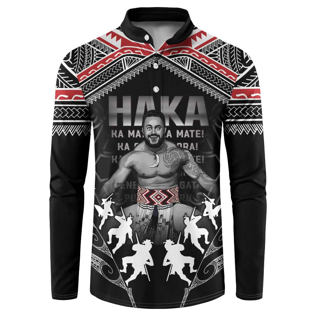 New Zealand Aotearoa Button Sweatshirt Traditional Kapa Haka LT05 Black - Polynesian Pride