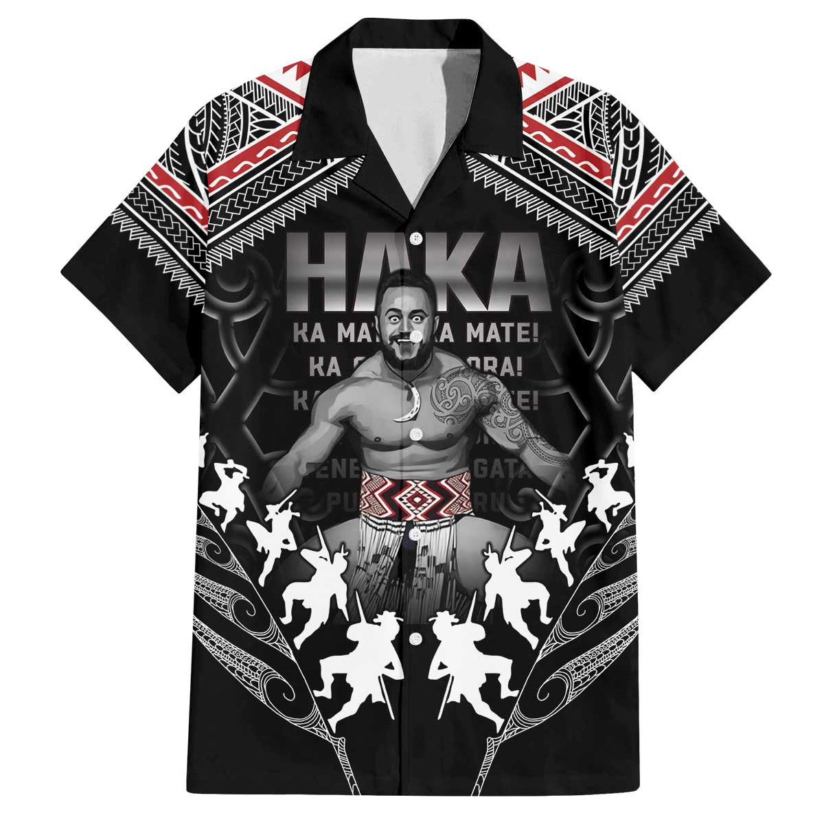 New Zealand Aotearoa Family Matching Off The Shoulder Long Sleeve Dress and Hawaiian Shirt Traditional Kapa Haka